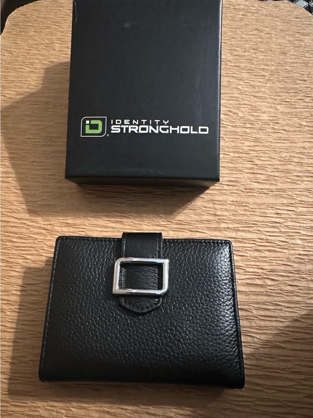 Identity Stronghold Black Leather Wallet with Silver Buckle